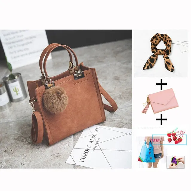 Exclusive promotion women handbag Best-reviewed messenger bag bag WANGKA Scrub leather luxury Hairball designer High-grade bags women handbags women shoulder bag