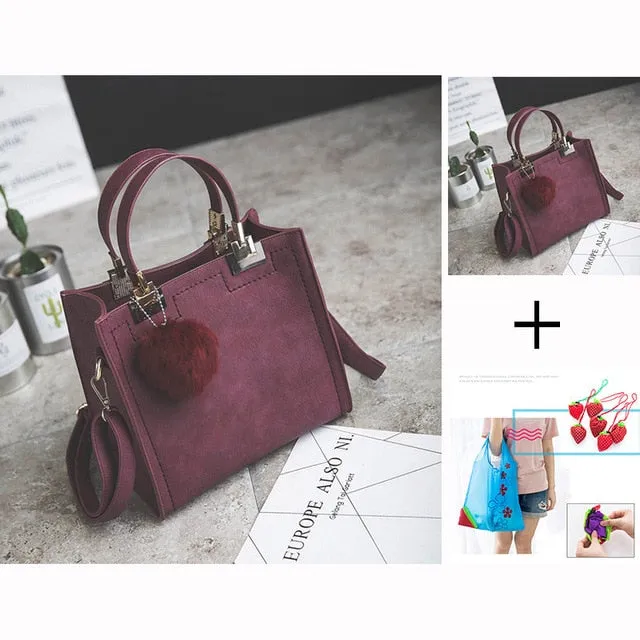 Exclusive promotion women handbag Best-reviewed messenger bag bag WANGKA Scrub leather luxury Hairball designer High-grade bags women handbags women shoulder bag