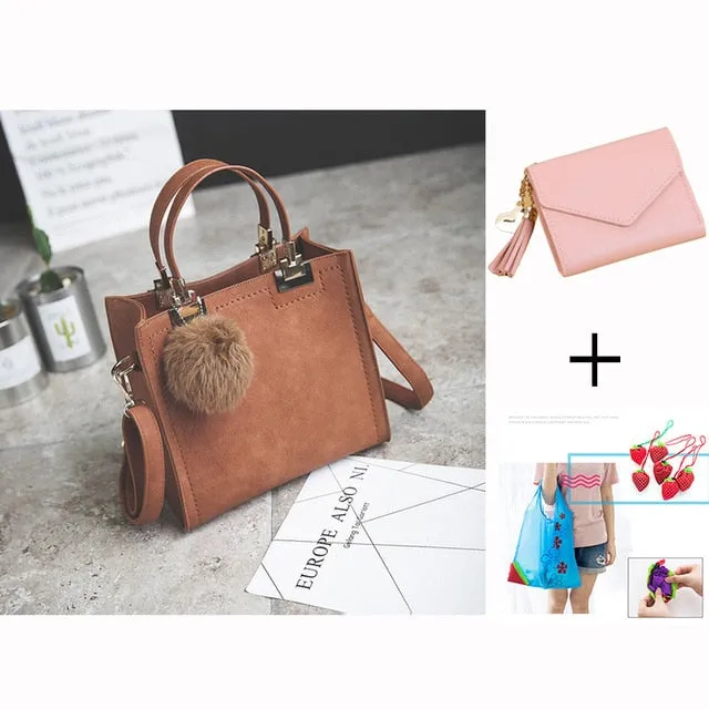 Exclusive promotion women handbag Best-reviewed messenger bag bag WANGKA Scrub leather luxury Hairball designer High-grade bags women handbags women shoulder bag