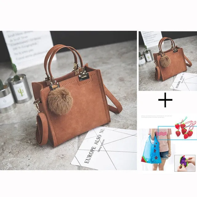 Exclusive promotion women handbag Best-reviewed messenger bag bag WANGKA Scrub leather luxury Hairball designer High-grade bags women handbags women shoulder bag