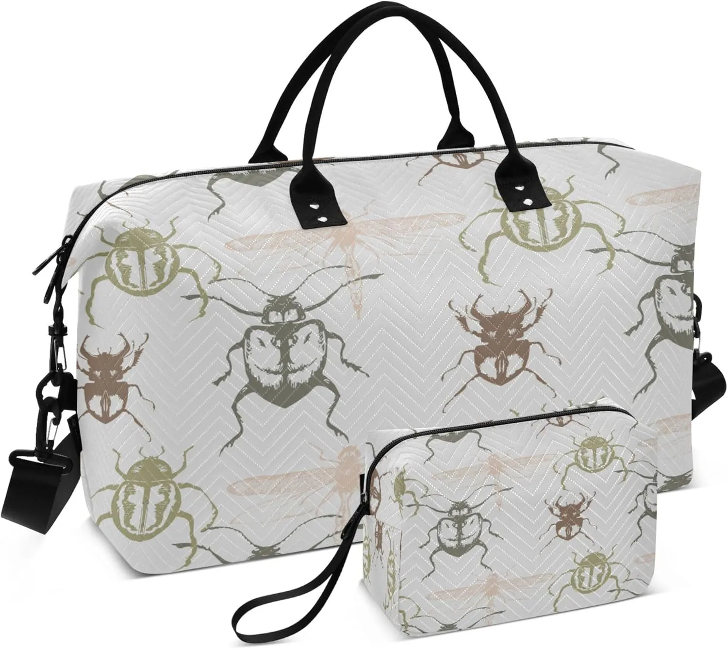 Exnundod Travel Duffel Bags Beetle Pattern Gray Sports Gym Bag Weekender Carry On Tote Overnight Luggage Bags for Women and Men