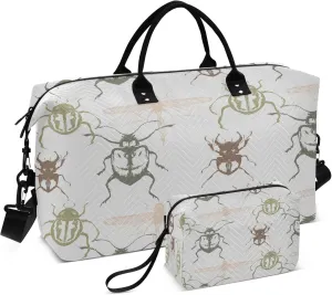 Exnundod Travel Duffel Bags Beetle Pattern Gray Sports Gym Bag Weekender Carry On Tote Overnight Luggage Bags for Women and Men
