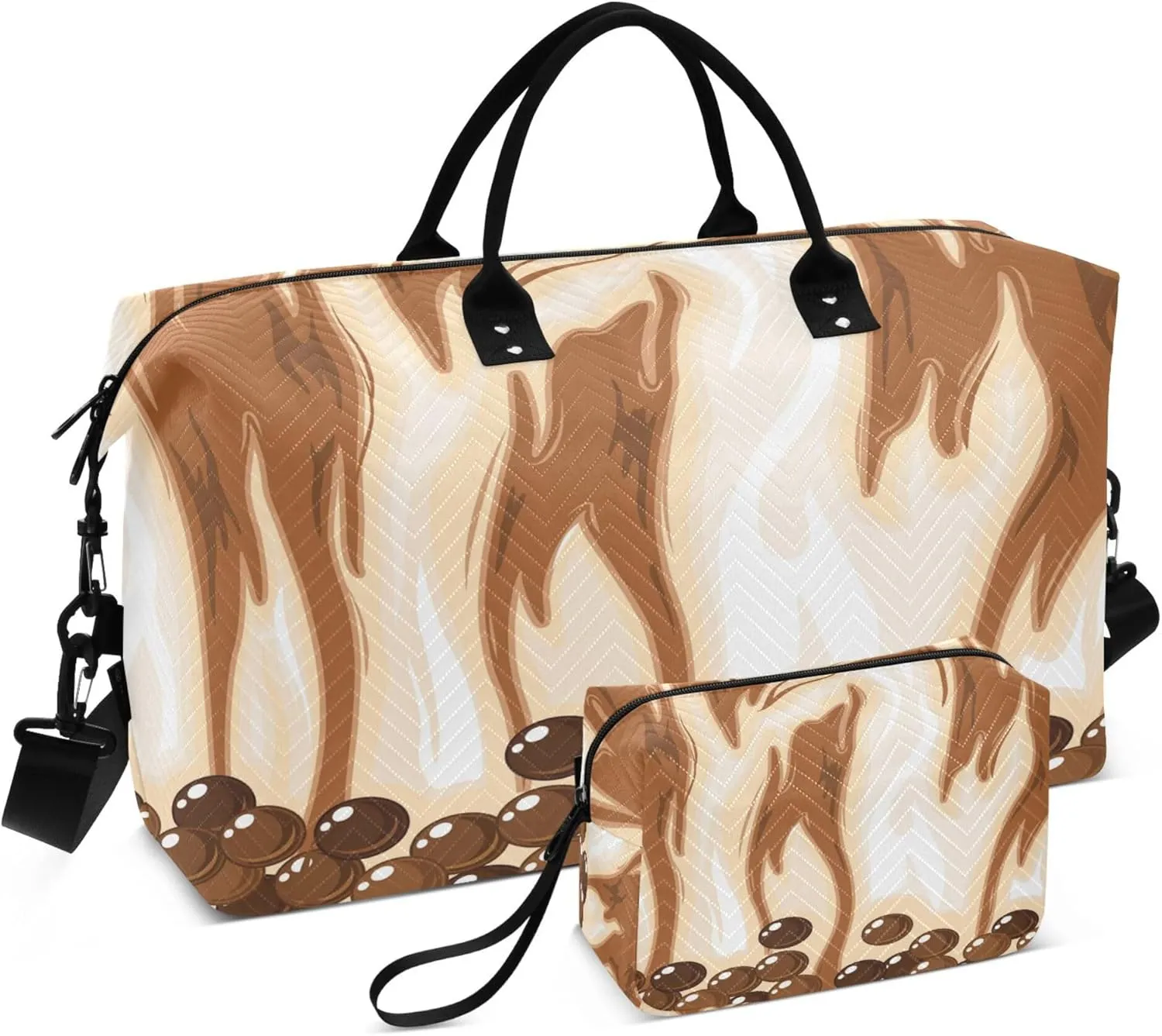 Exnundod Vector Of Bubble Tea Travel Duffel Bags for Women Sugar Milk Tea Sports Gym Bag Weekender Carry On Tote Overnight Luggage Duffle Bags