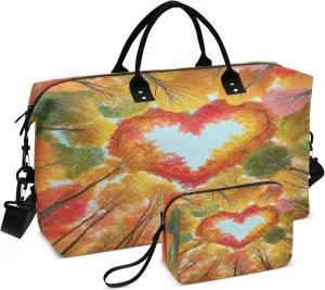 Exnundod Women Weekender Bags Autumn Trees Heart Leaves Travel Duffel Bags Carry On Overnight Bag Large Hospital Tote Luggage
