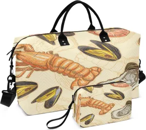 Exnundod Women Weekender Bags Yummy Seafood Travel Duffel Bags Carry On Overnight Bag Delicious Food Large Hospital Tote Luggage