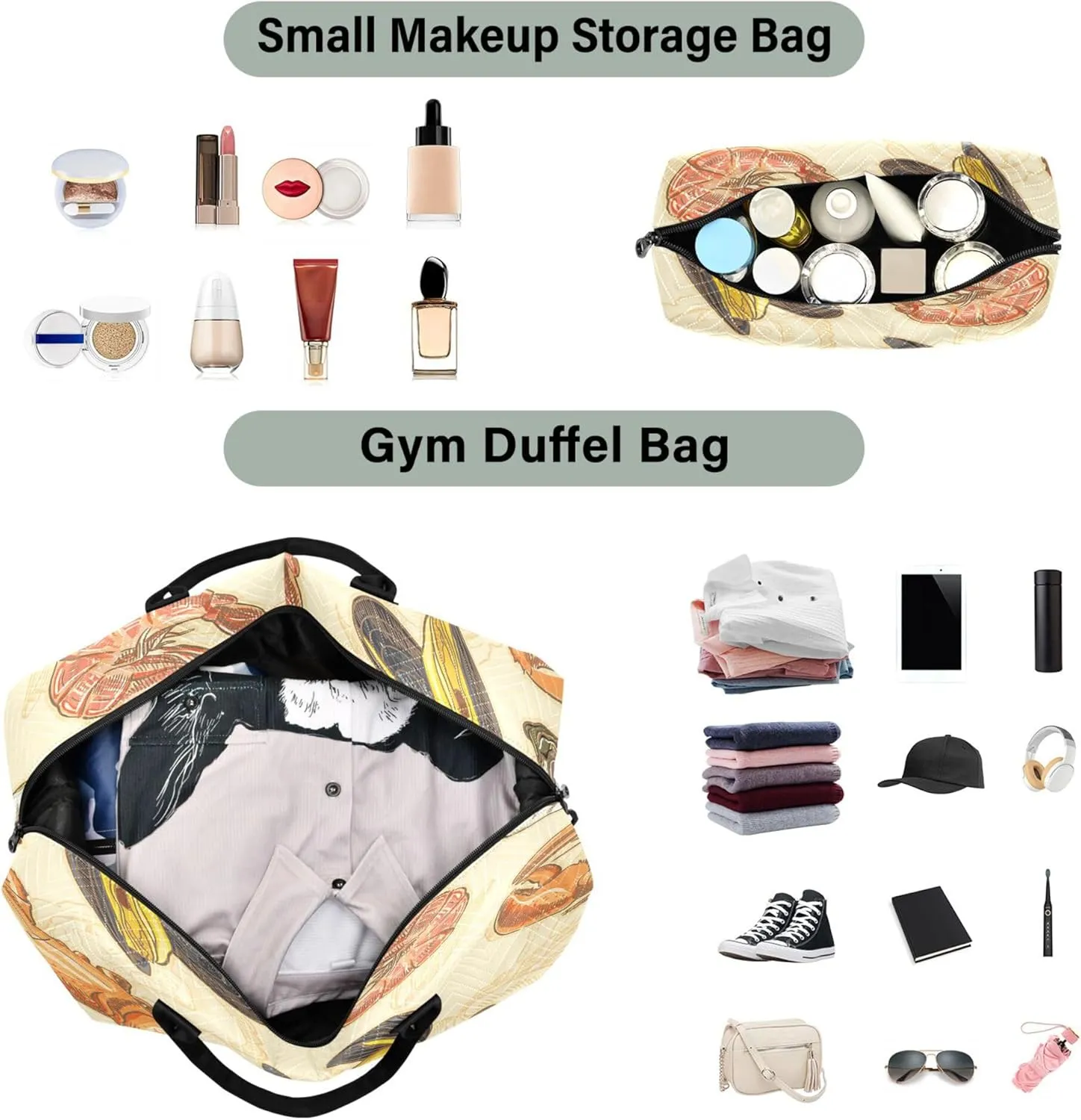 Exnundod Women Weekender Bags Yummy Seafood Travel Duffel Bags Carry On Overnight Bag Delicious Food Large Hospital Tote Luggage