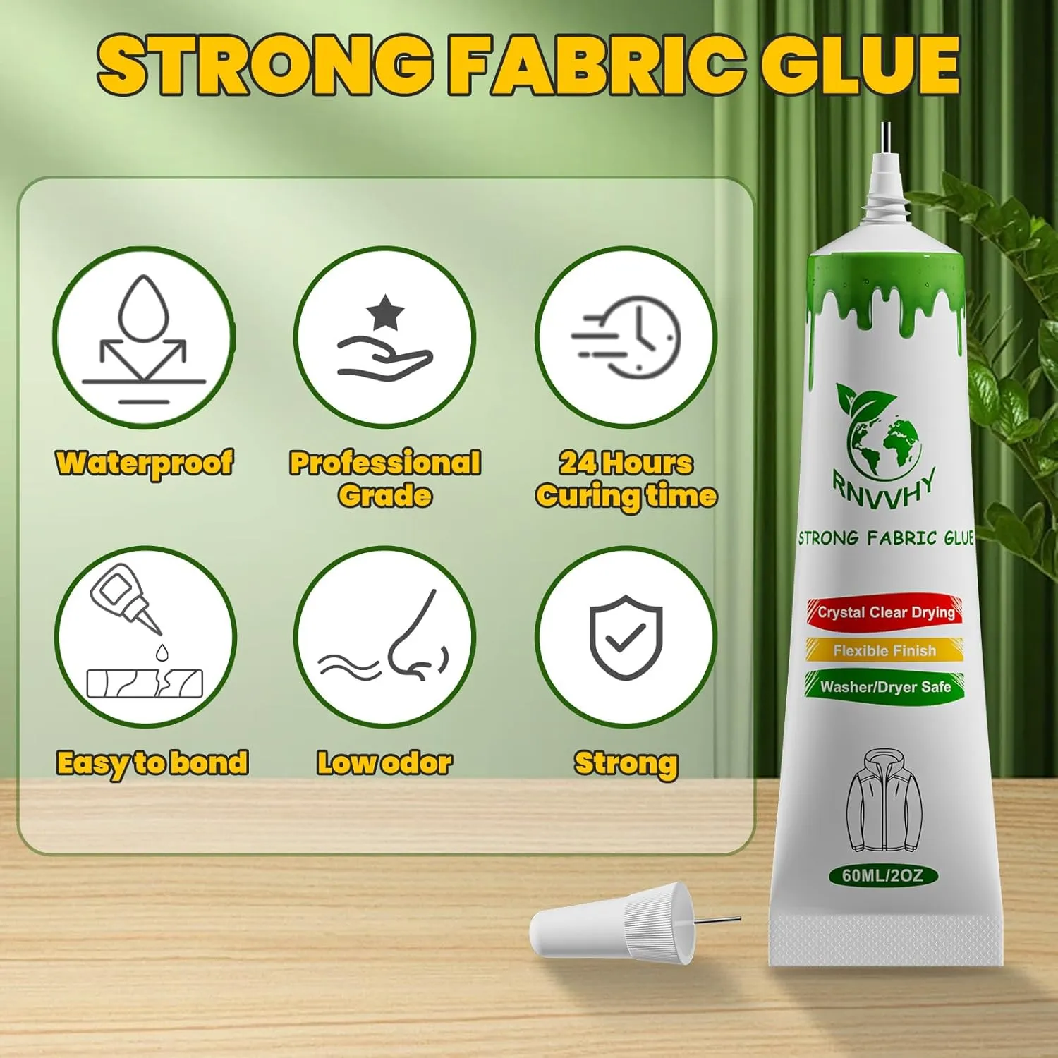 Fabric Glue Permanent, 60ml Super-Strong Clear Washable Fabric Adhesive for Clothing, Patches, Leather, Cotton, Denim, Polyester, Doll Repair