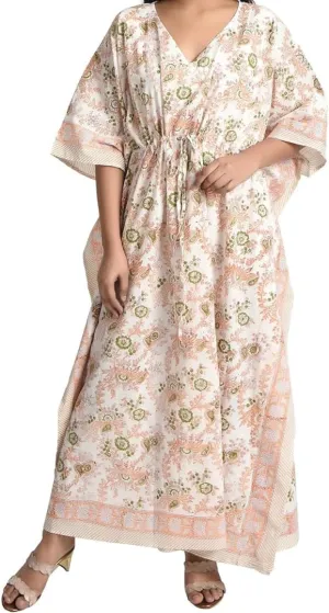 Fabric Venue Hand Block Print Cotton Wear Maxi Dress Caftan Dress Beach Wear Floral Print Free SizeKaftan