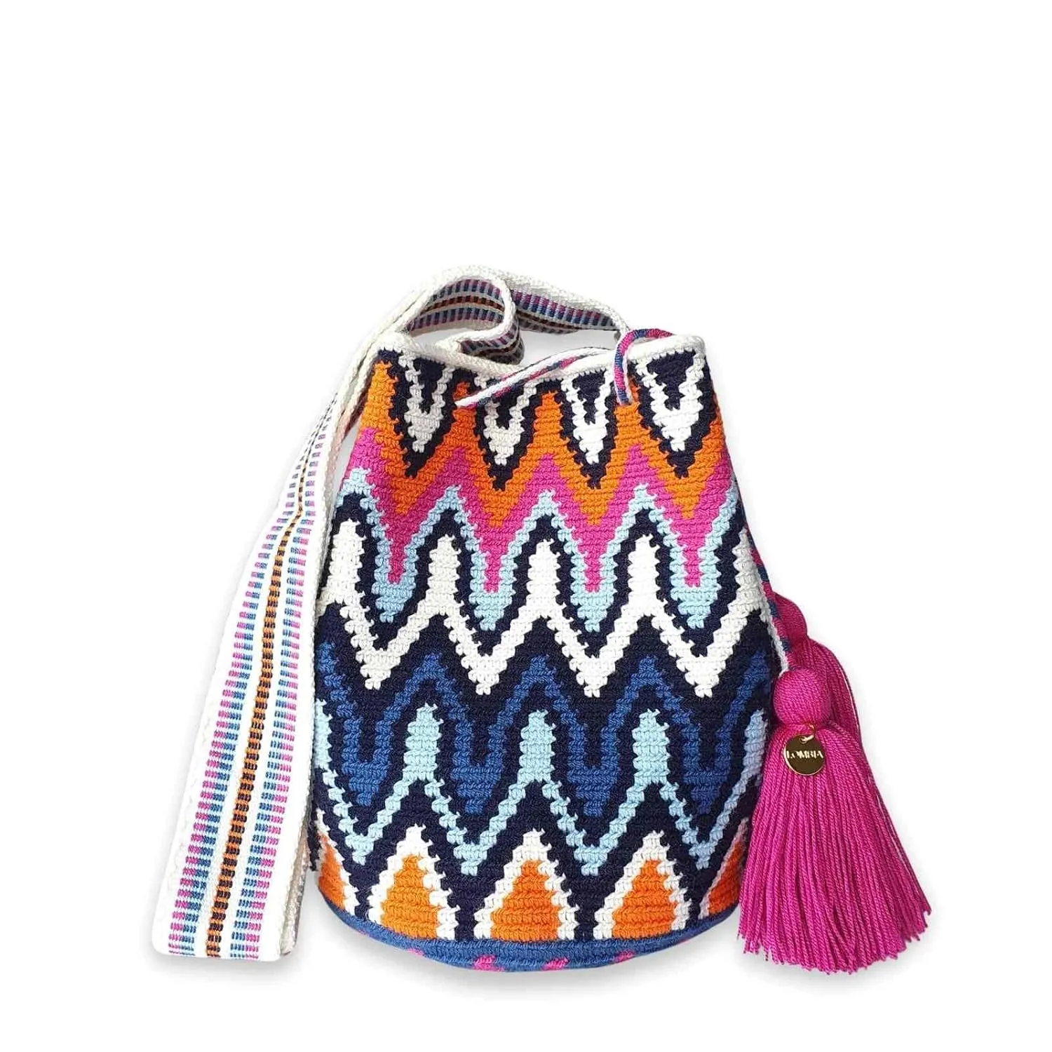 Fairtrade Authentic WAYUU Bag, Mochila from Colombia, Medium Crochet Crossbody, Handmade Medium Purse, Bucket Bag, Artisanmade Craft (Fuego)