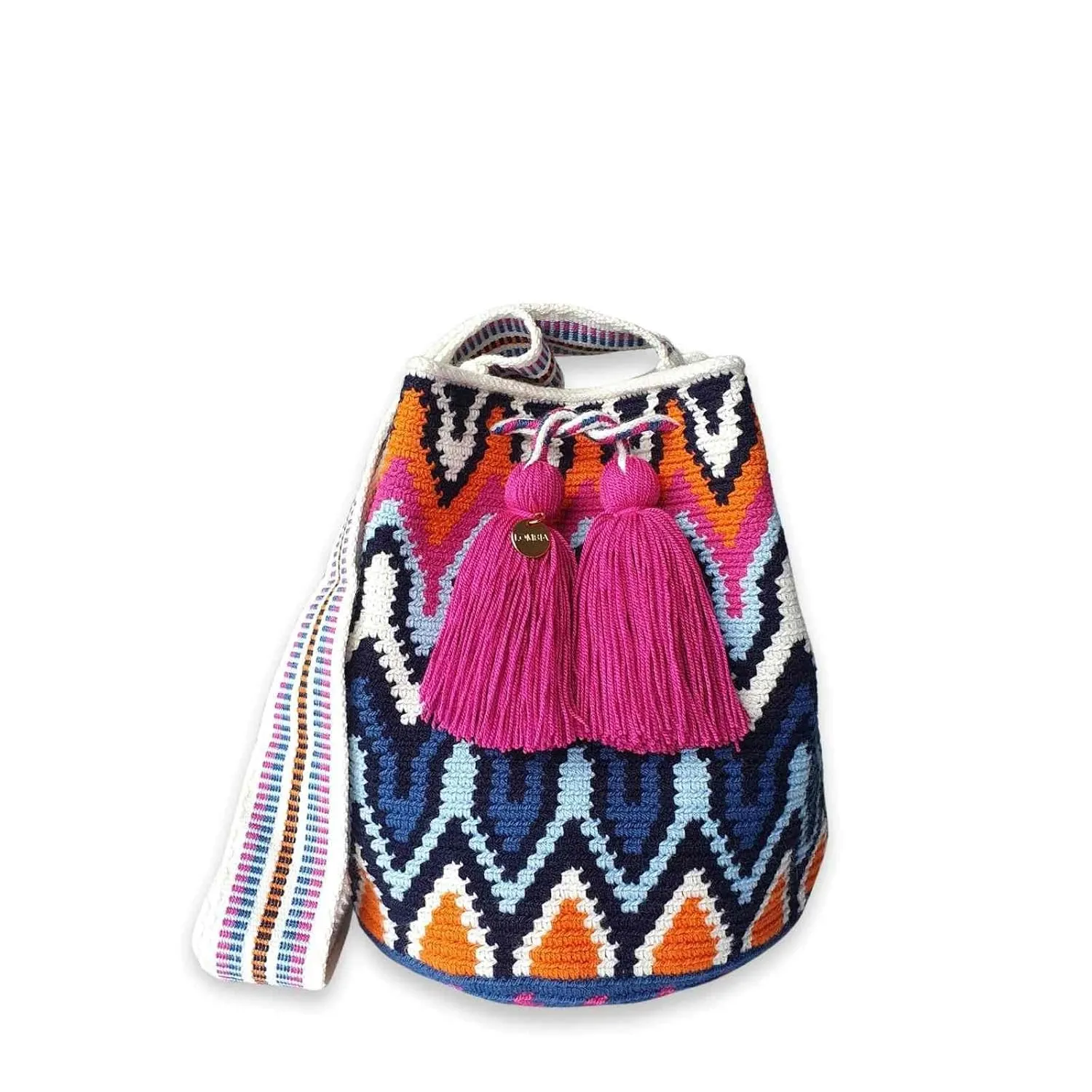 Fairtrade Authentic WAYUU Bag, Mochila from Colombia, Medium Crochet Crossbody, Handmade Medium Purse, Bucket Bag, Artisanmade Craft (Fuego)