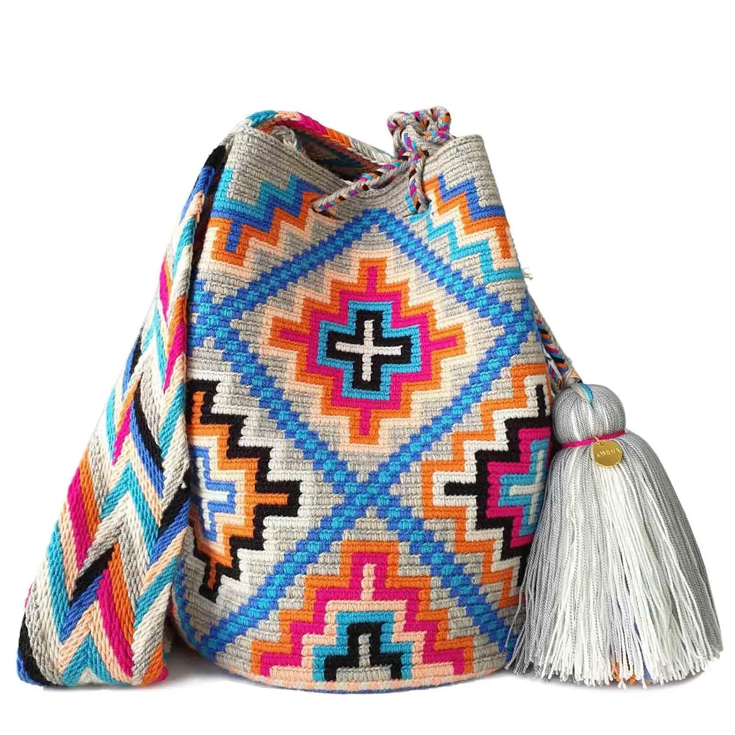 Fairtrade WAYUU BAG, Colombian Mochila, Wayuu Crossbody Purse, Handmade Crochet Purse, Large Crochet Crossbody, Handmade Accessory (Kiki)