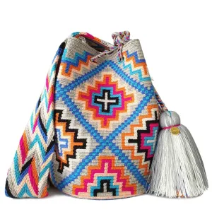 Fairtrade WAYUU BAG, Colombian Mochila, Wayuu Crossbody Purse, Handmade Crochet Purse, Large Crochet Crossbody, Handmade Accessory (Kiki)