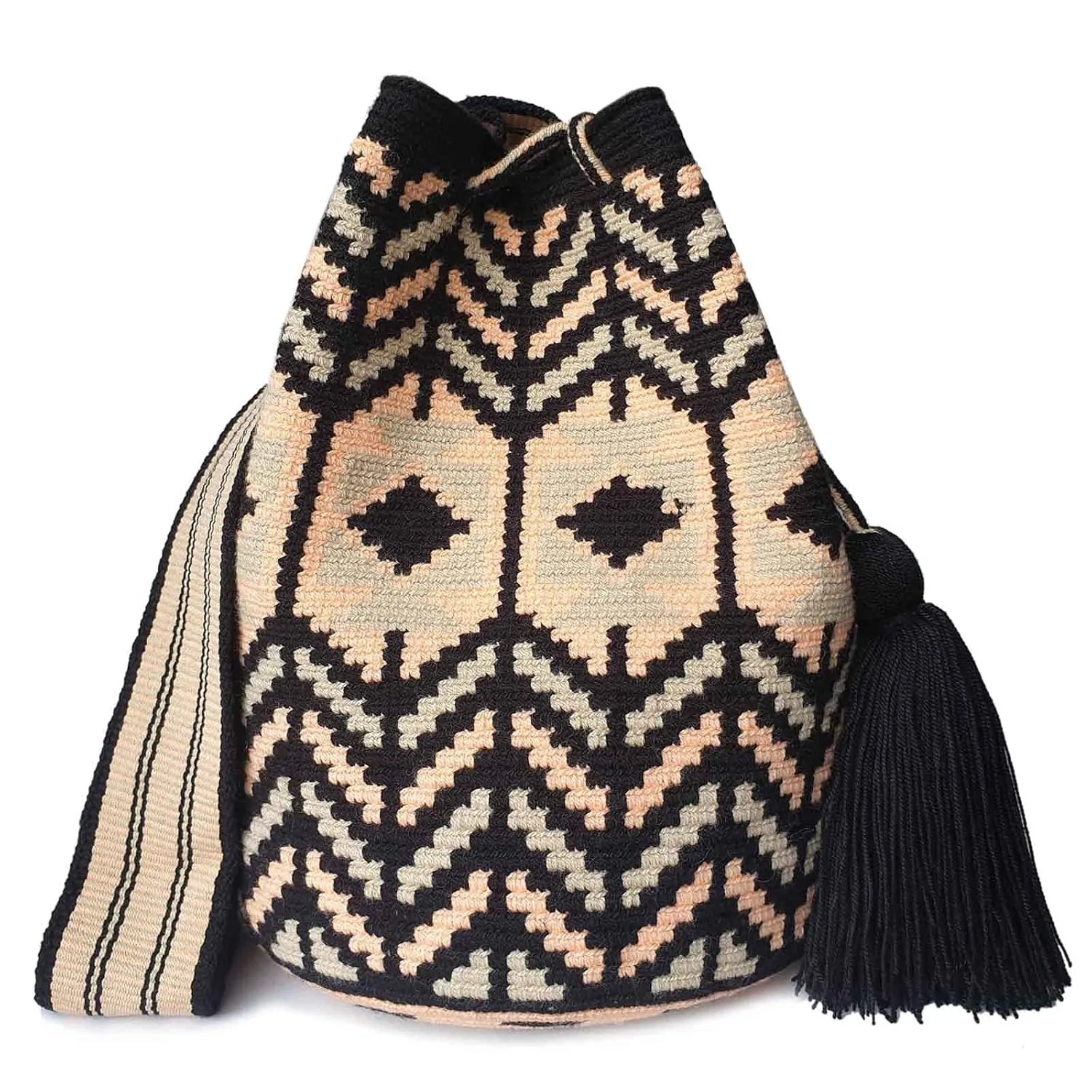 Fairtrade WAYUU BAG, Large Crochet BAG, Wayuu Crossbody Purse, Colombian Mochila, Handmade Crochet Purse, Crochet Crossbody (Fluida)
