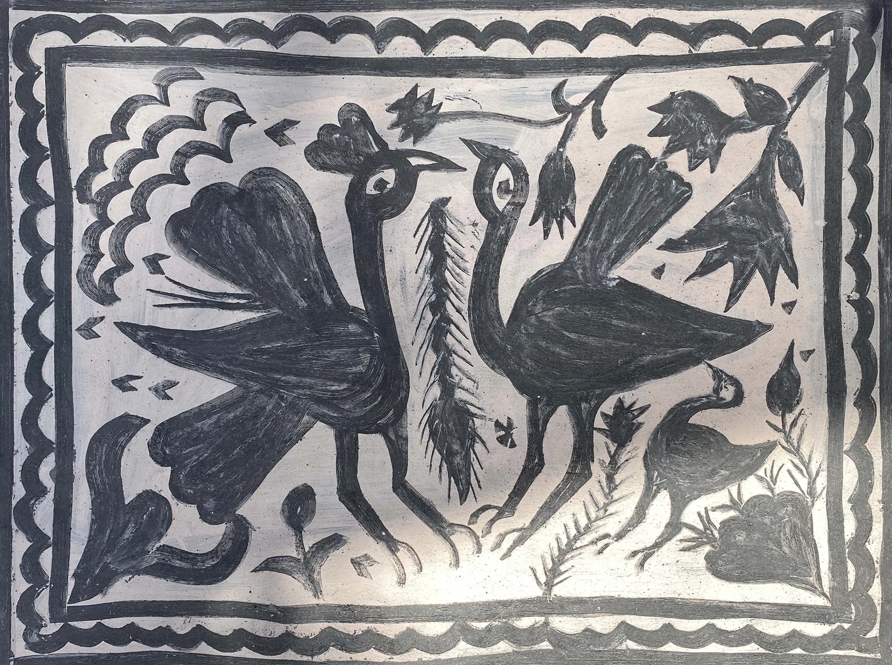 Family of Peacocks in Khovar by Manikchand Mahto