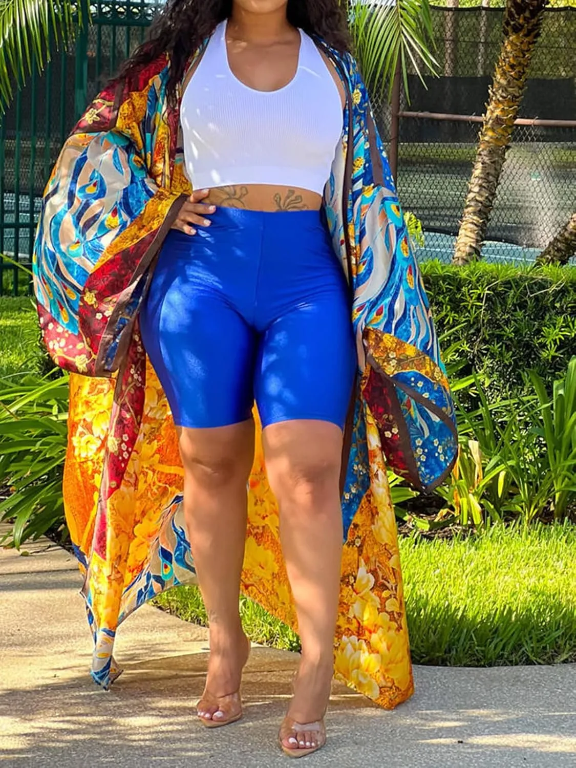 Famnbro Women's Floral Print Satin Robe Kimono Cardigan Open Front Long Cover Ups Outerwear One Size