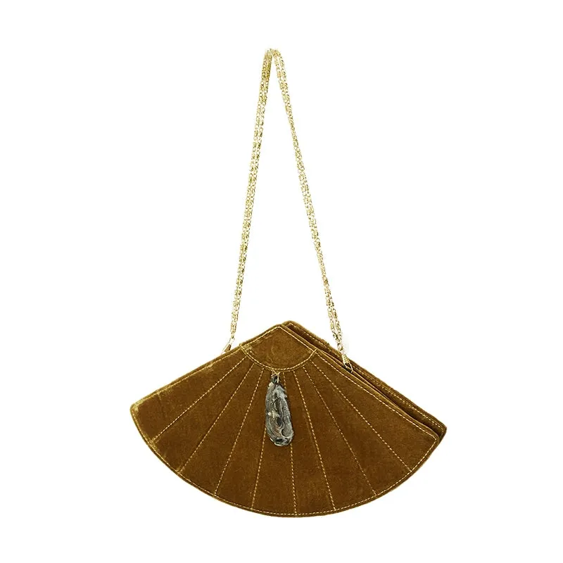 Fan-Shaped Velvet Clutch
