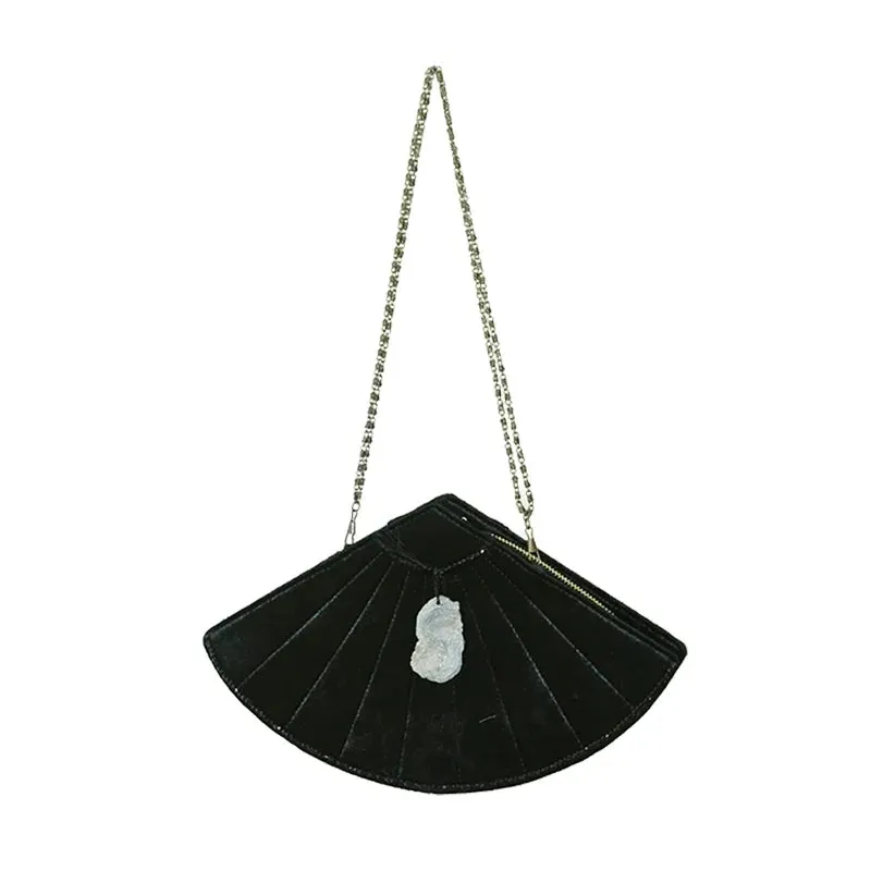 Fan-Shaped Velvet Clutch