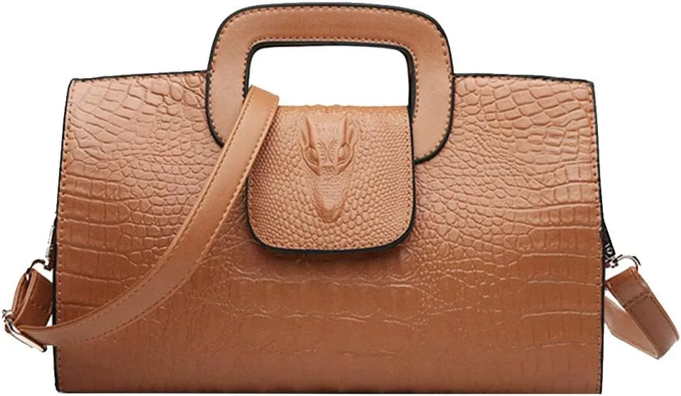 Fashion Women Flap Tote Top-Handle Handbag Crocodile Pattern Leather Clutch Purse Shoulder Crossbody