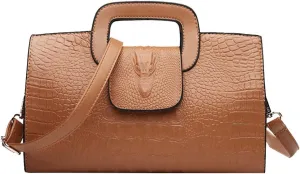Fashion Women Flap Tote Top-Handle Handbag Crocodile Pattern Leather Clutch Purse Shoulder Crossbody