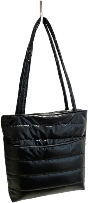 Fashionable Quilted Cotton Padded Shoulder Handbag for Women Spacious Glossy Underarm Bag with Multiple Compartments