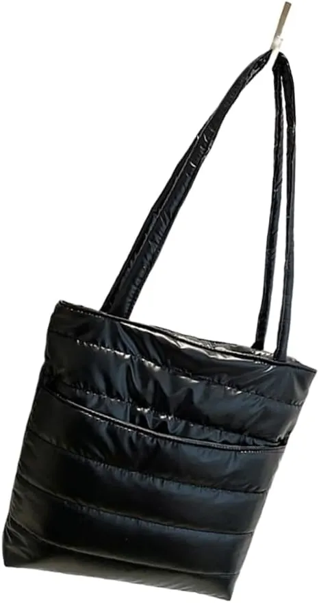 Fashionable Quilted Cotton Padded Shoulder Handbag for Women Spacious Glossy Underarm Bag with Multiple Compartments