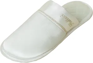 Faux Silk Slippers Soft Lightweight House Slippers Comfy Closed Toe Non-slip Sole Satin Slippers, White