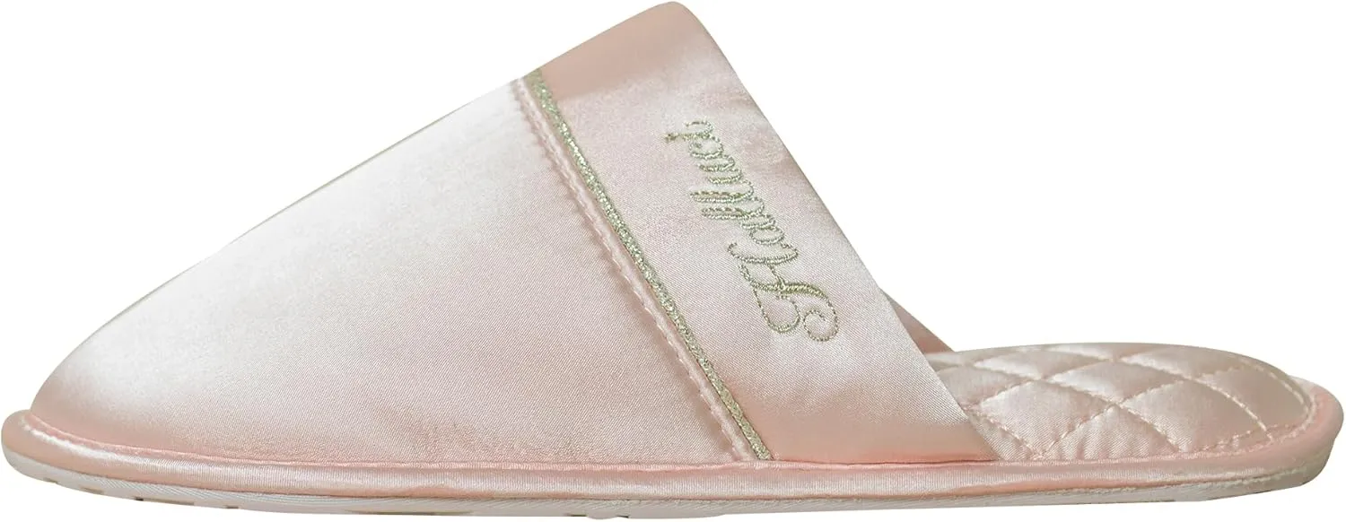 Faux Silk Slippers Soft Lightweight House Slippers Comfy Closed Toe Non-slip Sole Satin Slippers, White