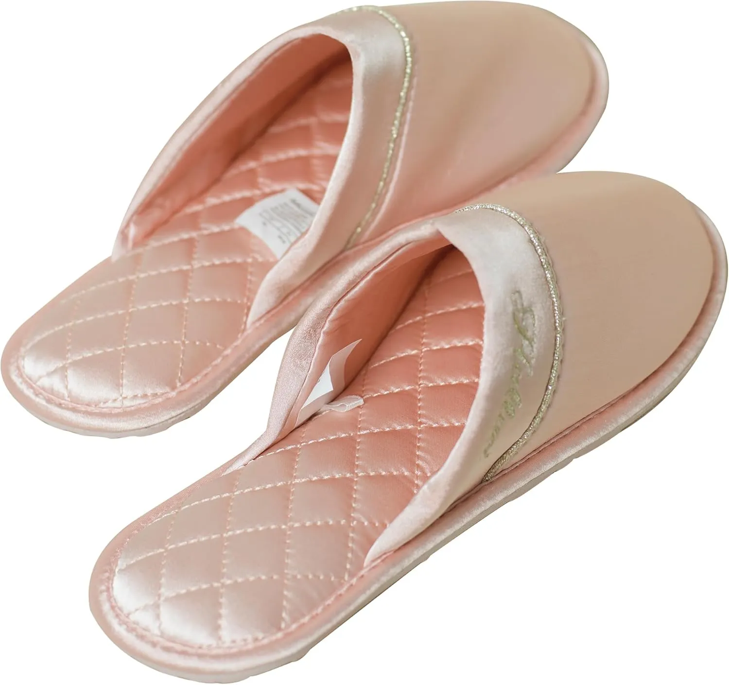 Faux Silk Slippers Soft Lightweight House Slippers Comfy Closed Toe Non-slip Sole Satin Slippers, White