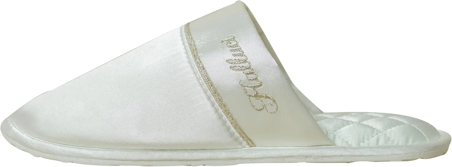 Faux Silk Slippers Soft Lightweight House Slippers Comfy Closed Toe Non-slip Sole Satin Slippers, White
