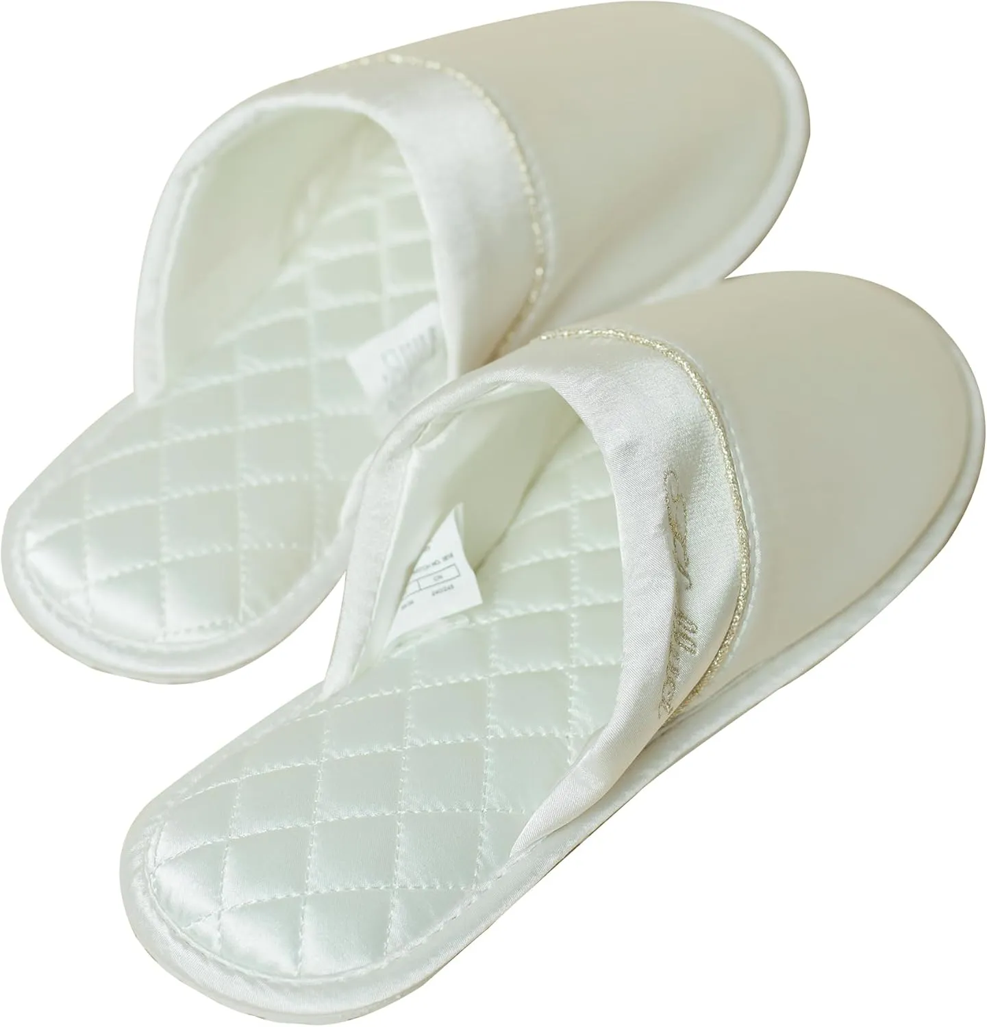 Faux Silk Slippers Soft Lightweight House Slippers Comfy Closed Toe Non-slip Sole Satin Slippers, White