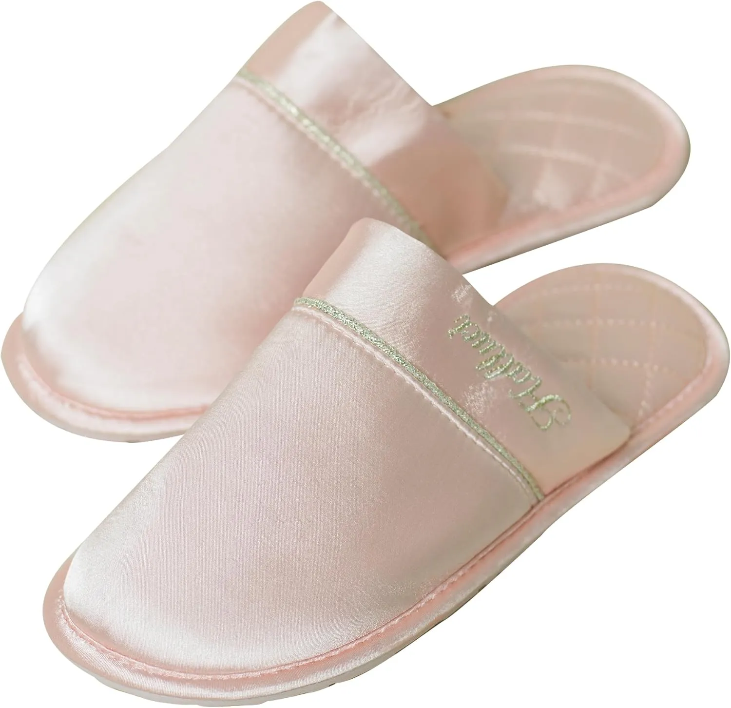 Faux Silk Slippers Soft Lightweight House Slippers Comfy Closed Toe Non-slip Sole Satin Slippers, White
