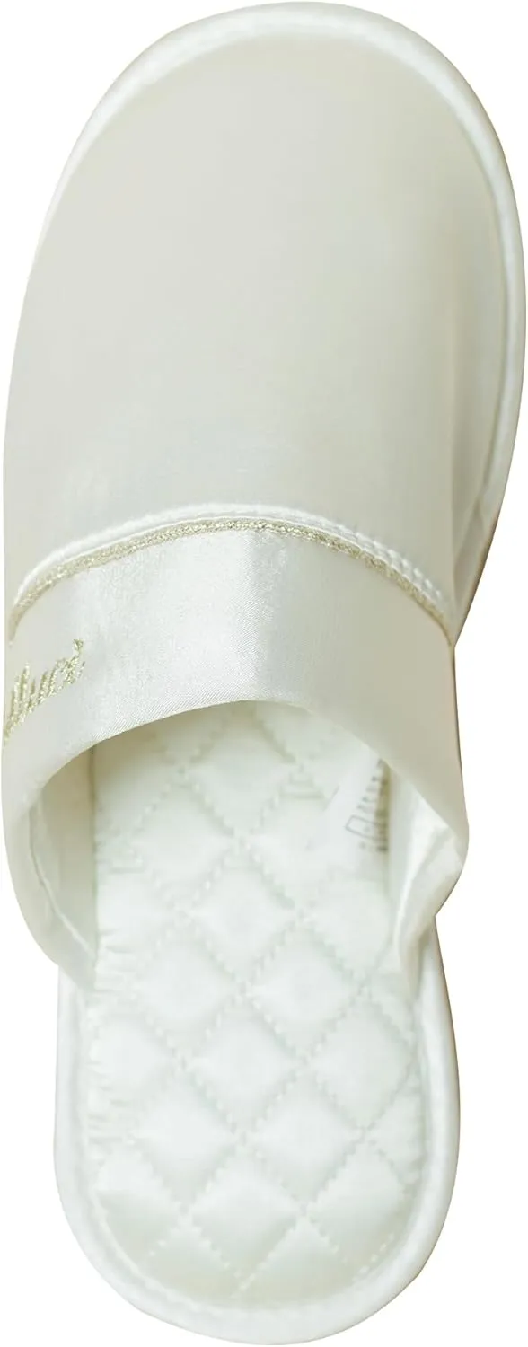 Faux Silk Slippers Soft Lightweight House Slippers Comfy Closed Toe Non-slip Sole Satin Slippers, White