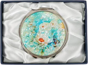 February Mountain Mother of Pearl Compact Mirror – Dual Magnification Gift for Women, Mom, Sister – Birthday or Christmas Idea (1, SkyBlue Butterfly)