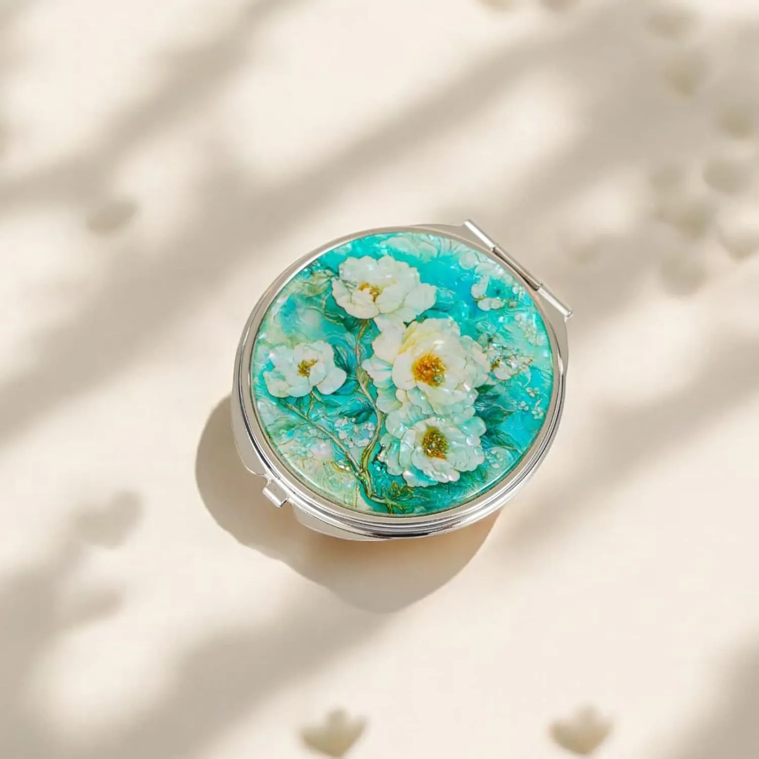 February Mountain Mother of Pearl Compact Mirror – Dual Magnification Gift for Women, Mom, Sister – Birthday or Christmas Idea (1, SkyBlue Butterfly)