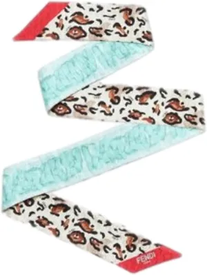 FENDI Logo Print Blue and Beige Women's Wrappy Silk Scarf FXT011