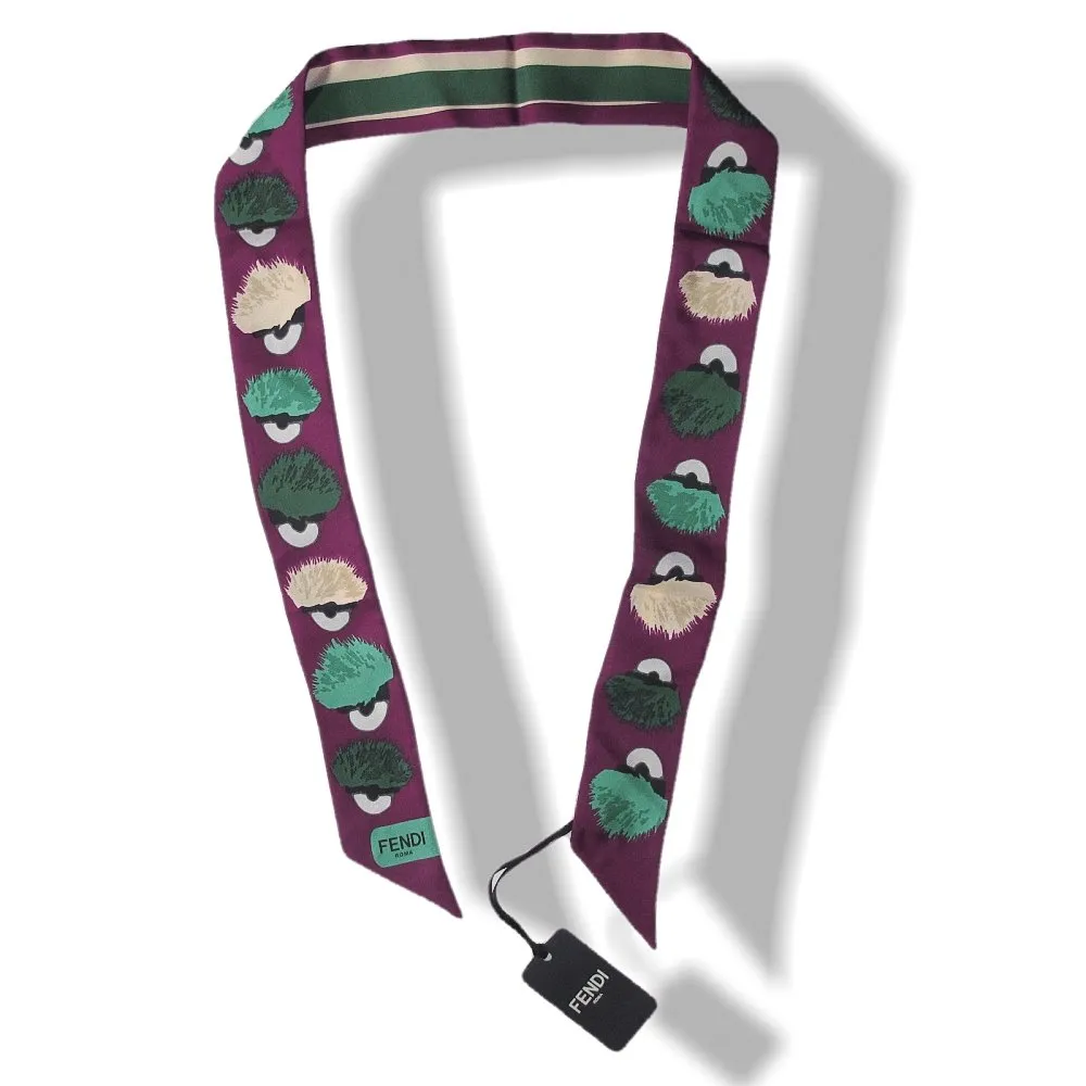Fendi Purple/Green Printed Creatures Monster Twilly, NWT!