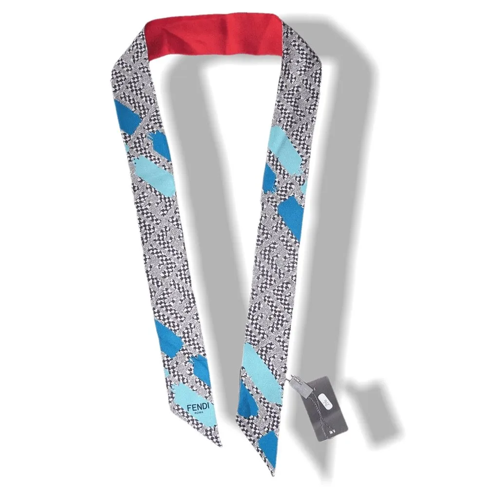 Fendi Red/Turquoise Printed Twillino Zucca Twilly, NWT!