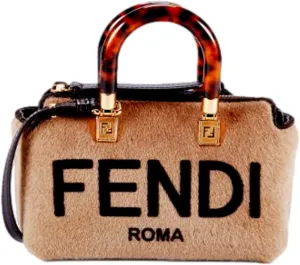 FENDI Roma By The Way Lamb Fur Mini Tote Bag, Beige