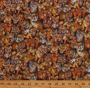 Fields Cotton Tigers Jungle Animals African Wildlife Gold Cotton Fabric Print by The Yard (D378.51), 44 Inches