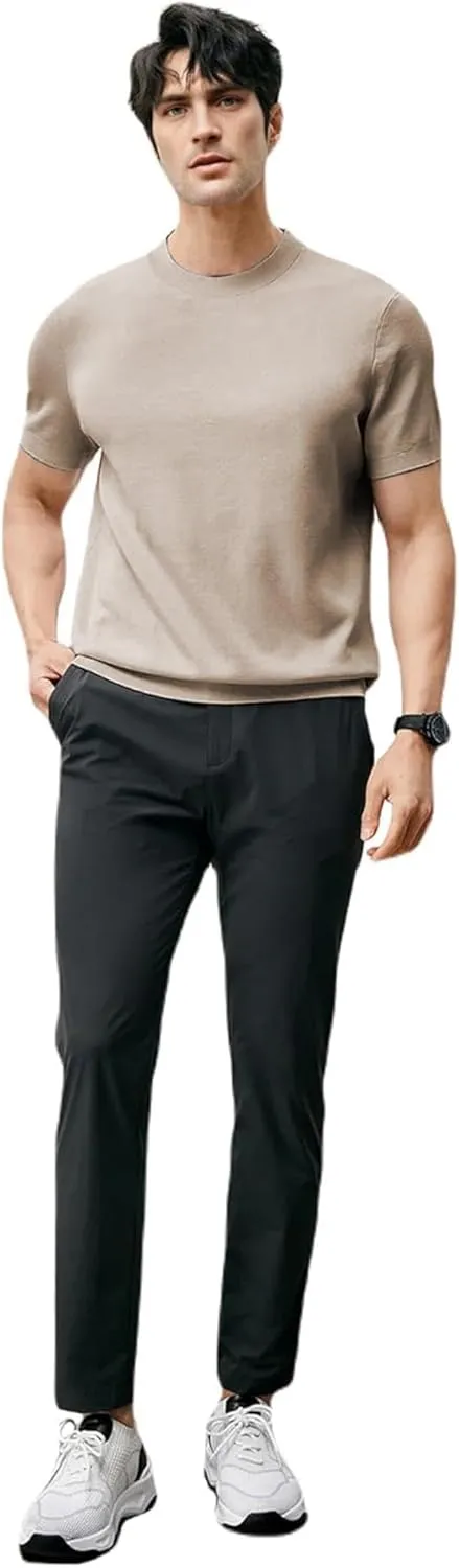 Fioboc Mens Shirts Knit Crew Neck Premium Moisture Wicking Shirt Short Sleeve Summer Tops S-4XL
