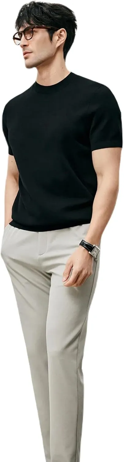 Fioboc Mens Shirts Knit Crew Neck Premium Moisture Wicking Shirt Short Sleeve Summer Tops S-4XL