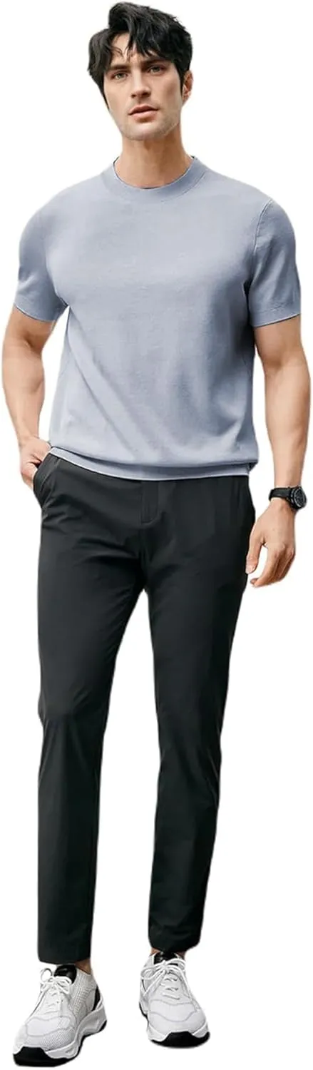 Fioboc Mens Shirts Knit Crew Neck Premium Moisture Wicking Shirt Short Sleeve Summer Tops S-4XL