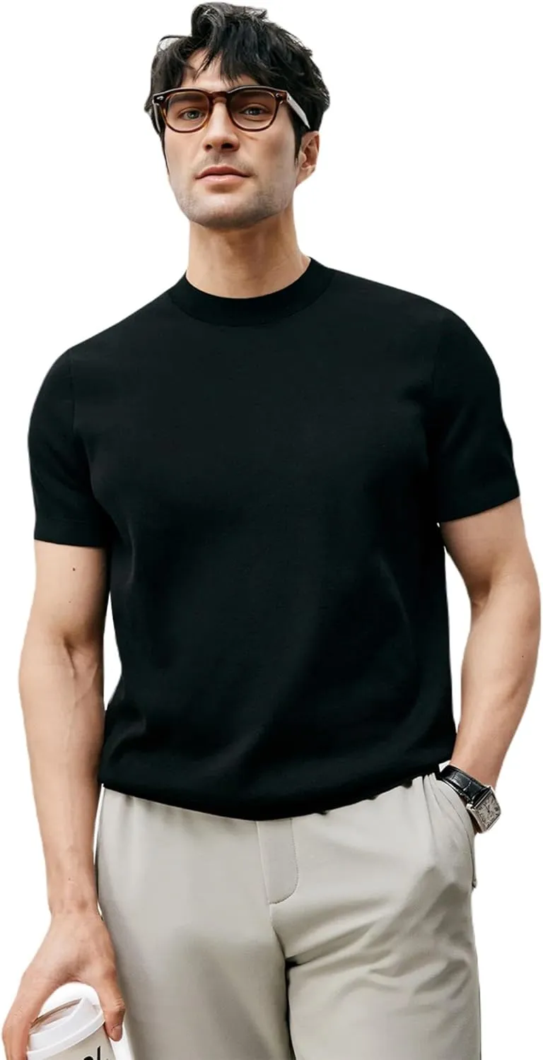 Fioboc Mens Shirts Knit Crew Neck Premium Moisture Wicking Shirt Short Sleeve Summer Tops S-4XL