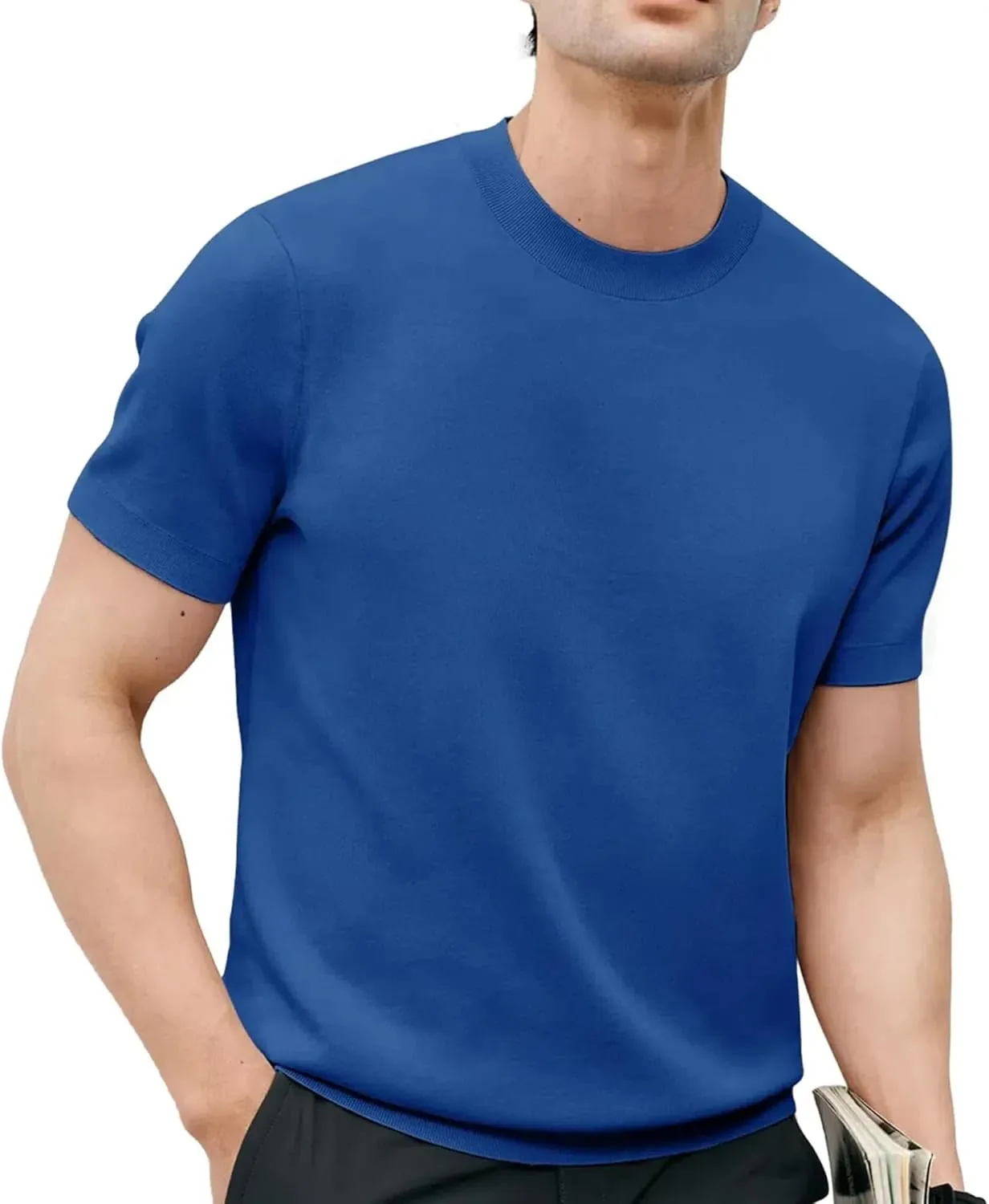 Fioboc Mens Shirts Knit Crew Neck Premium Moisture Wicking Shirt Short Sleeve Summer Tops S-4XL