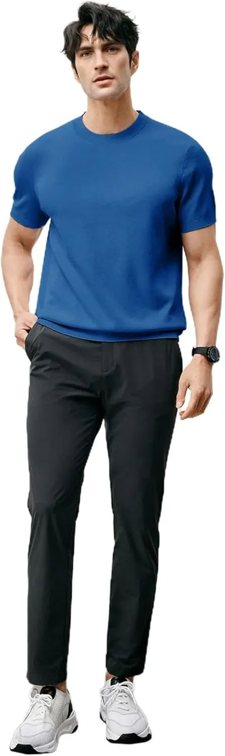 Fioboc Mens Shirts Knit Crew Neck Premium Moisture Wicking Shirt Short Sleeve Summer Tops S-4XL