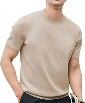 Fioboc Mens Shirts Knit Crew Neck Premium Moisture Wicking Shirt Short Sleeve Summer Tops S-4XL