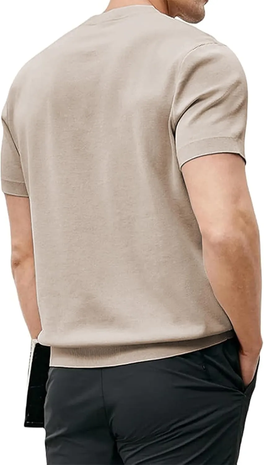 Fioboc Mens Shirts Knit Crew Neck Premium Moisture Wicking Shirt Short Sleeve Summer Tops S-4XL