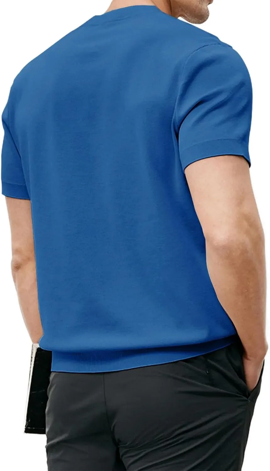 Fioboc Mens Shirts Knit Crew Neck Premium Moisture Wicking Shirt Short Sleeve Summer Tops S-4XL