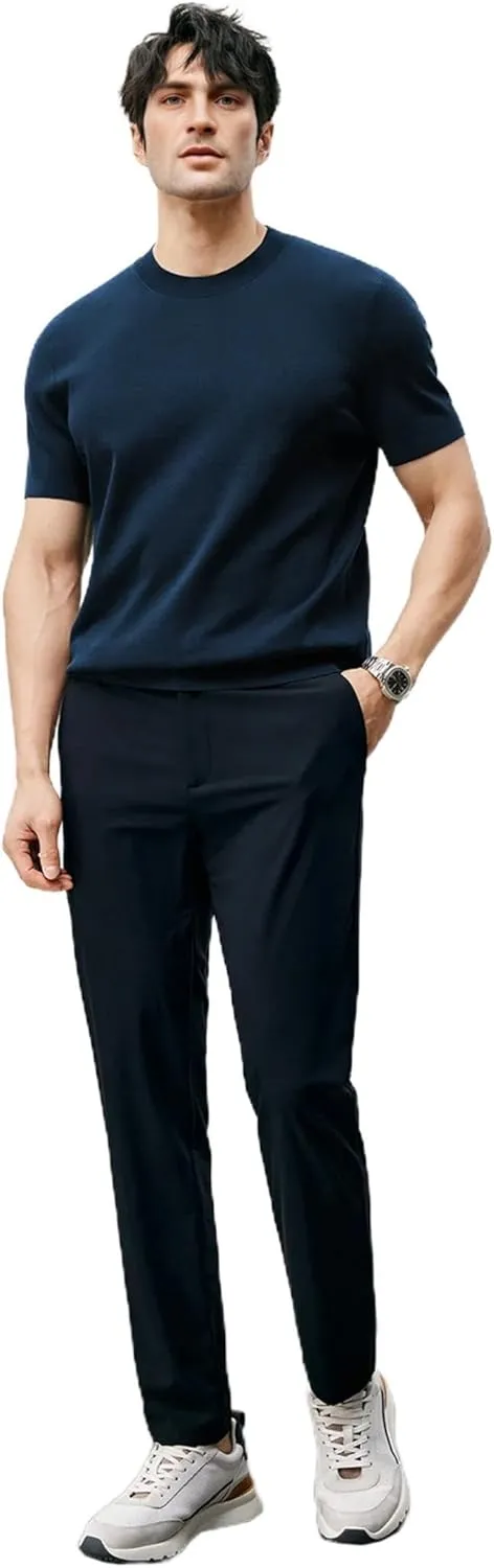 Fioboc Mens Shirts Knit Crew Neck Premium Moisture Wicking Shirt Short Sleeve Summer Tops S-4XL