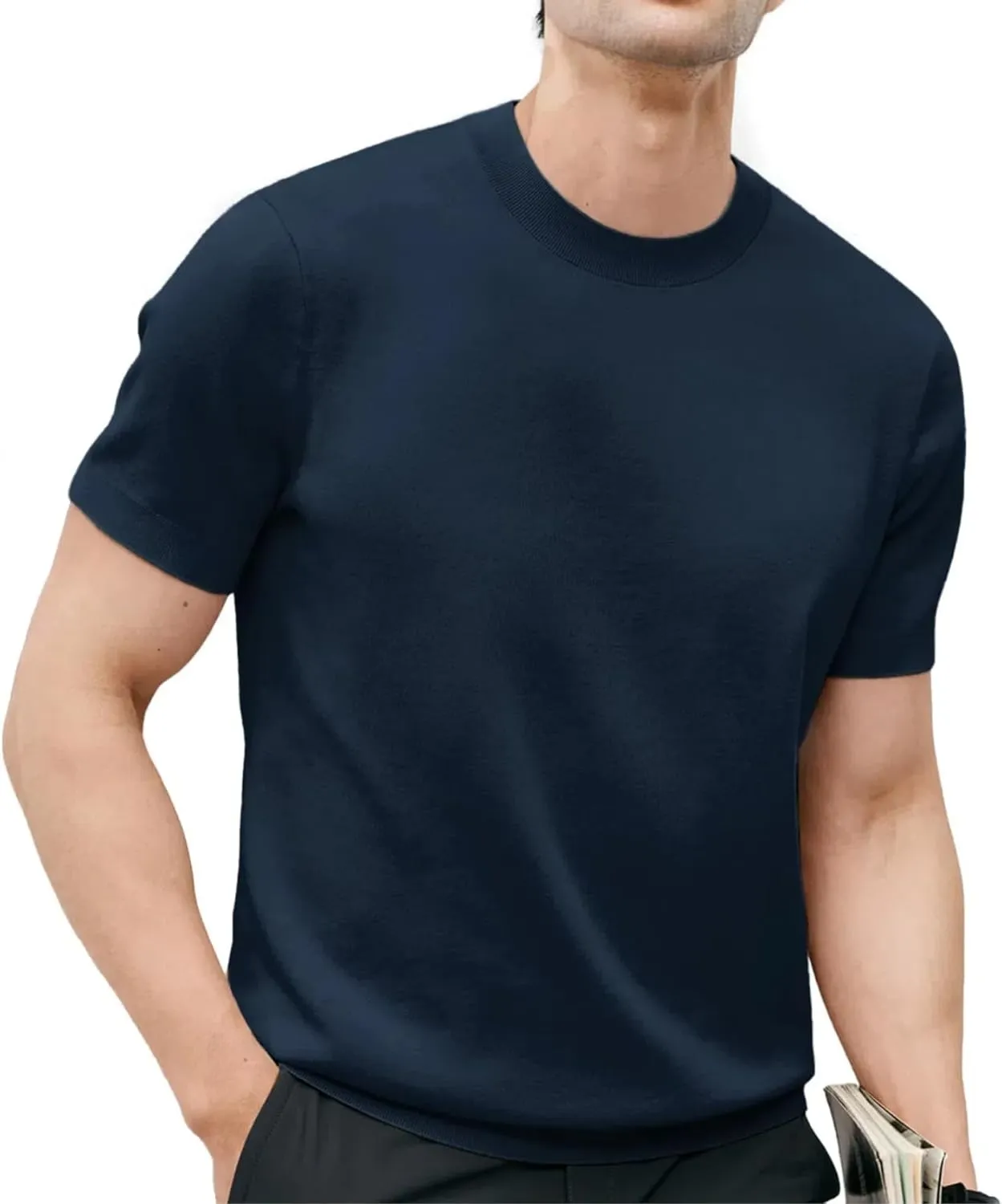 Fioboc Mens Shirts Knit Crew Neck Premium Moisture Wicking Shirt Short Sleeve Summer Tops S-4XL